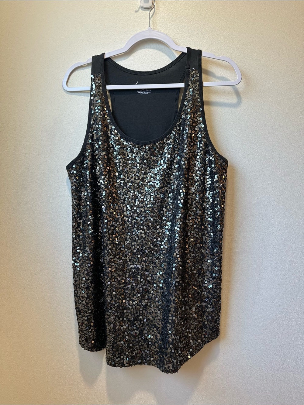 Lane Bryant 14/16 Black Silver Sequin Racerback Tank Top Party Holiday Glam